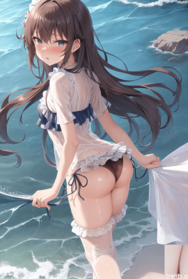 [AI illustration erotic image]brown hair beauty with see-through water with frills