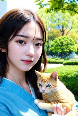 AI generation~NATSUNE_AI-Girl and cat