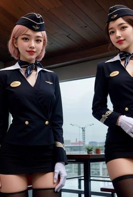 AI生成~Ai_pyramid-ladies in stewardess uniforms. vip Service 2