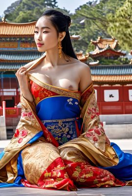 hanging gold earrings, picture of a beautiful chinese princess showing vagina and breasts