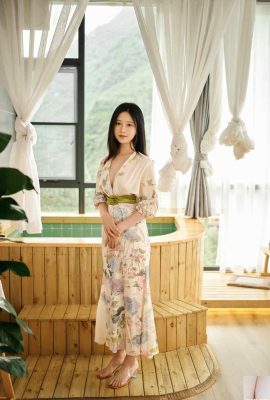 Beautiful woman in Japanese clothes with beautiful breasts