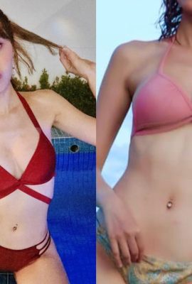 Sexy hot girl's swimsuit is crooked and her beautiful breasts are exposed. Photos are zoomed in to reveal the highlights (11P)