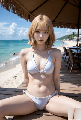 A collection of photos of a cute bob-haired idol on the beach with loose legs