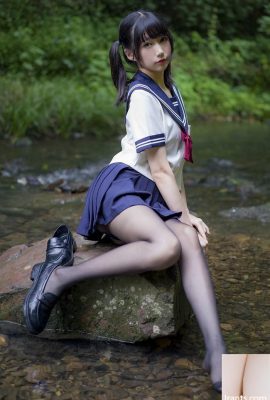 Cute school girl Monster Meow in black stockings uniform exposed in the wild (42P)