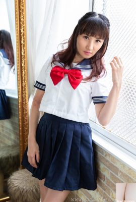 Cute Japanese schoolgirl Rina strips and teases in white panties (21P)