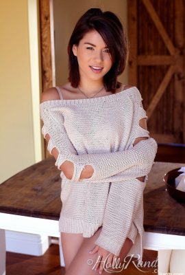Solo girl Shyla Jennings removes a sweater and underwear to show her snatch (12P)