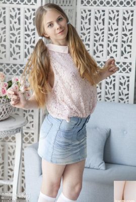 Pale redhead Nastyshka wears her hair in pigtails while unveiling her teen bod (20P)